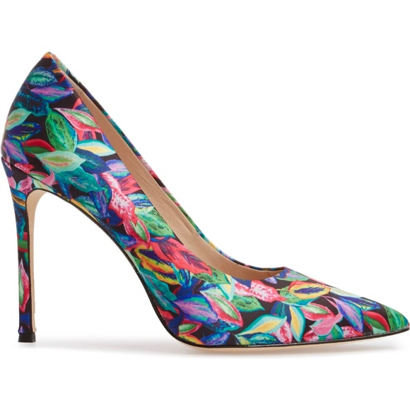 POUR LA VICTOIRE Celeste Pointy Toe Pump Heels Floral Tropic Trip Satin Shoes 6 - Picture 6 of 10